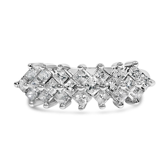 Sterling Silver 1 1/4 Cttw Princess Diamond Cluster Band Ring