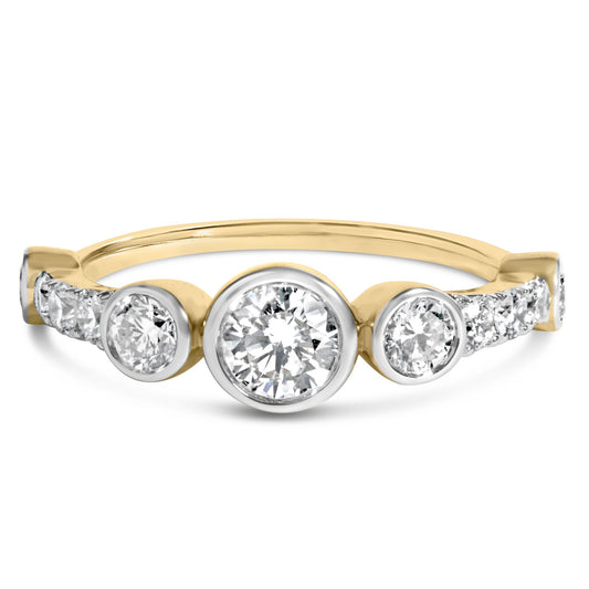 10K Yellow Gold Plated Silver 1.0 Cttw Round Lab Grown Diamond Bezel Station Ring