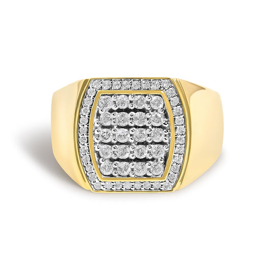 Men's 14K Yellow Gold Plated Sterling Silver 3/4 Cttw Diamond Cushion Head and Halo Band Ring