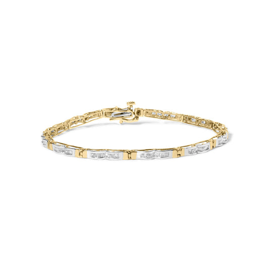 Yellow bracelet with white baguette-shaped gemstones in a channel setting, shown from a front angle on a white background.
