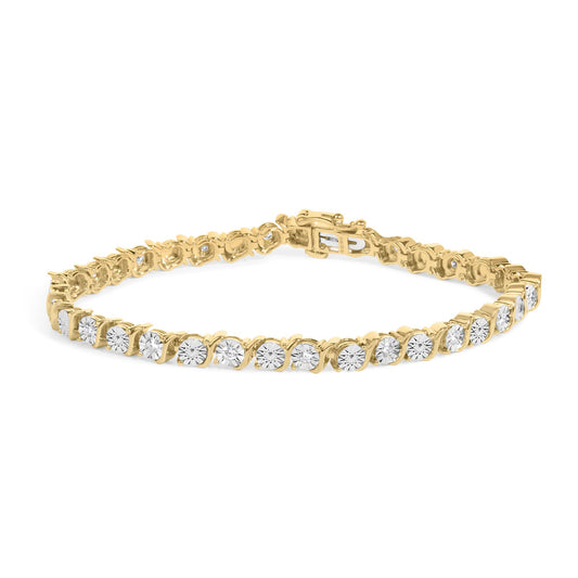 10K Yellow Gold Plated .925 Sterling Silver 1/2 Cttw Lab Grown Diamond Miracle Plate Tennis Bracelet