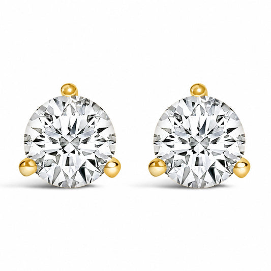 14K Gold Round Lab-Grown Diamond 3-Prong Martini Solitaire Stud Earrings