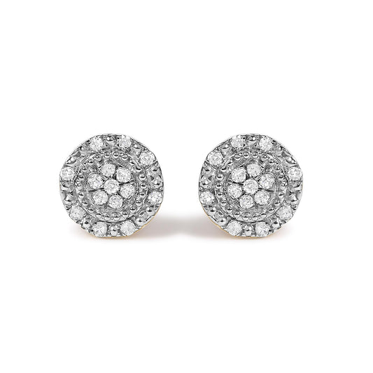 10K Yellow Gold 1/7 Cttw Diamond Beaded Halo Stud Earrings
