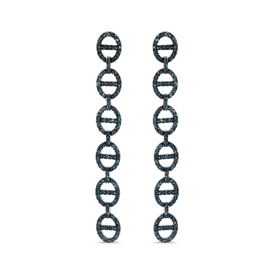 Sterling Silver 1.0 Cttw Blue Diamond Linked Circle Drop Earrings