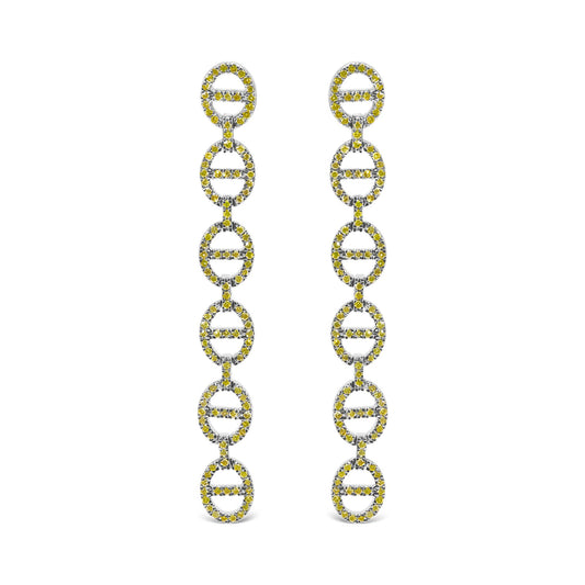 Sterling Silver 1.0 Cttw Yellow Diamond Linked Circle Drop Earrings