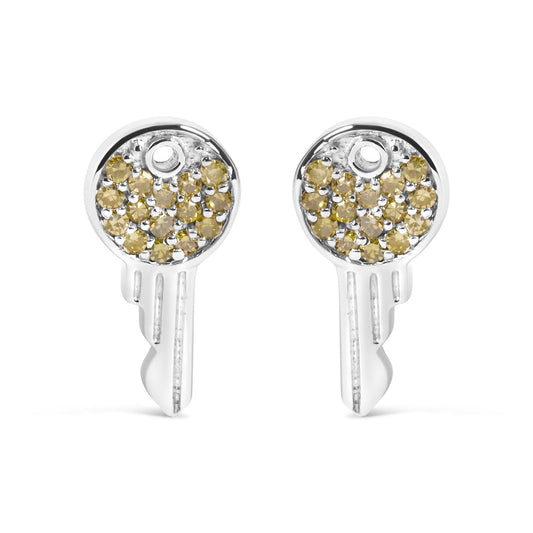 925 Sterling Silver 1/6ct TDW  Yellow Treated  Diamond Charm Earrings