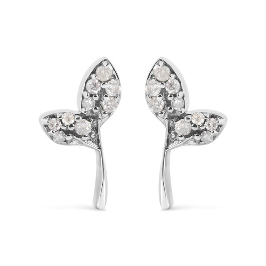 925 Sterling Silver 1/16ct TDW Diamond Leaf Earrings