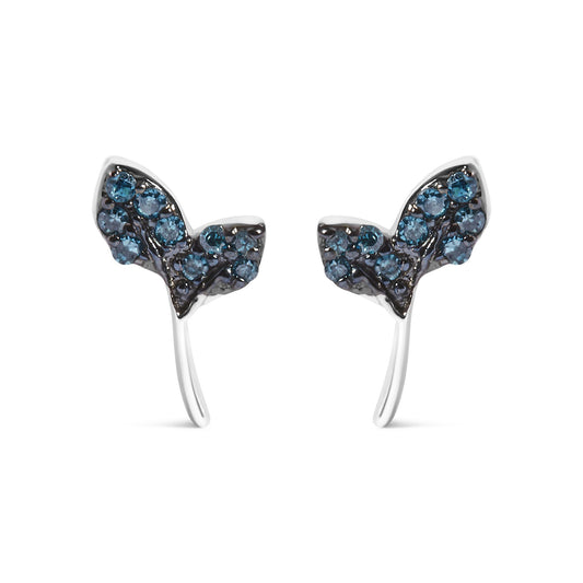 Sterling Silver Blue Treated Diamond Accent Leaf Stud Earrings