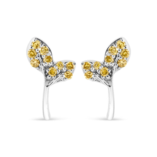 925 Sterling Silver 1/16ct TDW  Yellow Treated Diamond Leaf Earrings