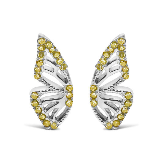 925 Sterling Silver 1/6ct TDW  Yellow Treated Diamond Butterfly Earrings