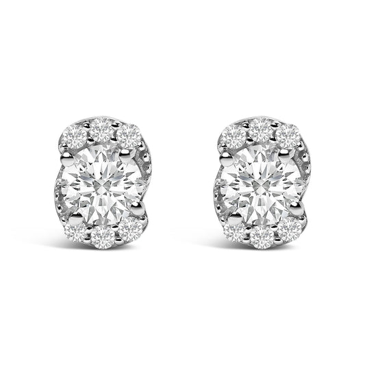 Sterling Silver 5/8 Cttw Lab Grown Diamond Oval Cluster Stud Earrings