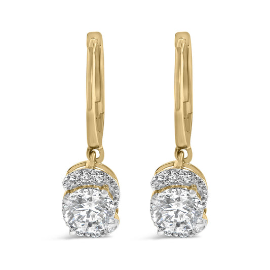 10K Yellow Gold Plated .925 Sterling Silver 2.0 Cttw Lab Grown Diamond Galaxy Halo Drop Earrings