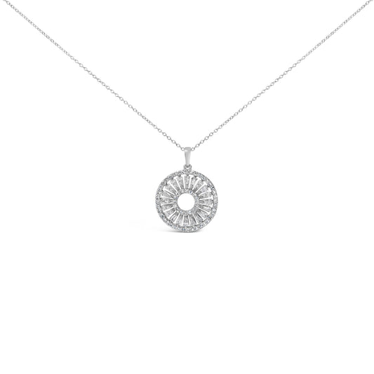 Sterling Silver 1 1/6 Cttw Diamond Openwork Medallion Pendant Necklace