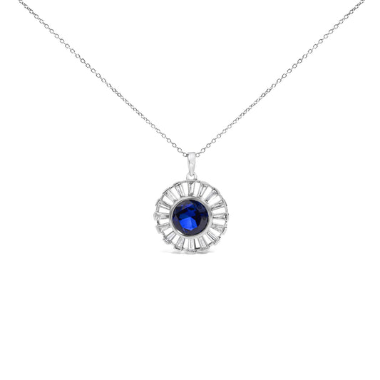 Sterling Silver Lab Grown Sapphire and Diamond Medallion Pendant Necklace