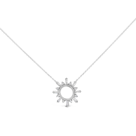 Sterling Silver 5/8 Cttw Diamond Starburst Medallion Pendant Necklace