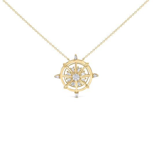 14K Yellow Gold Plated Sterling Silver 1/3 Cttw Diamond Compass Pendant Necklace