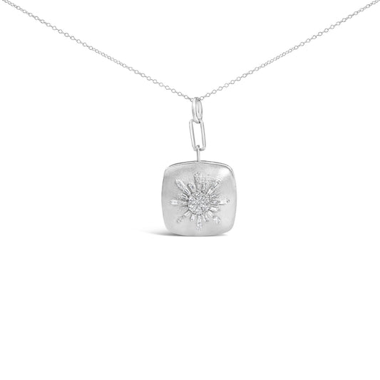 Sterling Silver 1/2 Cttw Diamond Sunburst Medallion Pendant Necklace 18 Inch Cable Chain