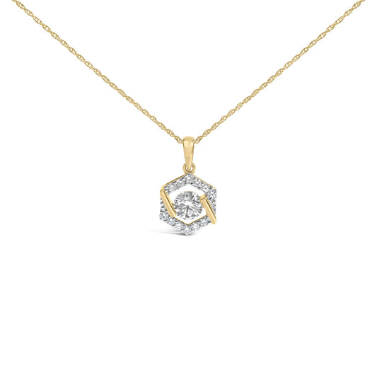 10K Yellow Gold Plated .925 Sterling Silver 1.0 Cttw Lab Grown Diamond Hexagon Halo Pendant Necklace