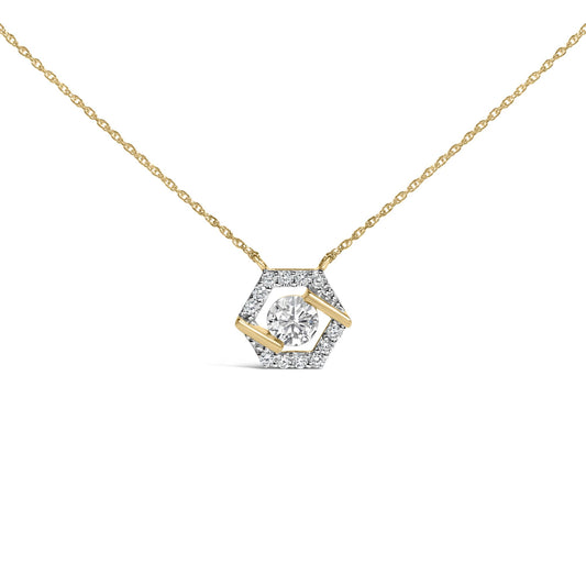10K Yellow Gold Plated Silver 1.0 Cttw Lab Grown Diamond Hexagon Halo Necklace