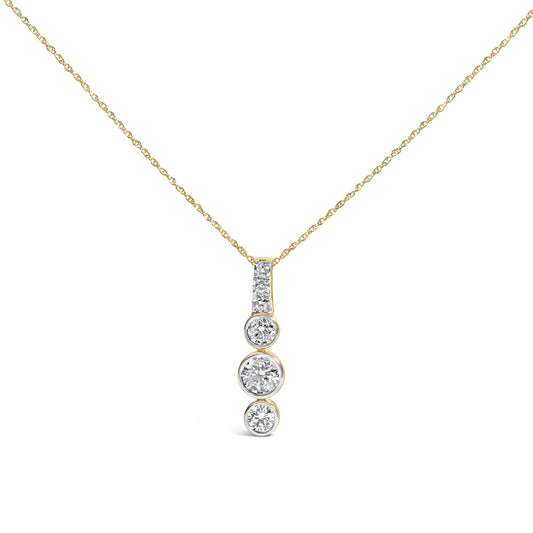10K Yellow Gold Plated Silver 1 1/2 Cttw Lab Grown Diamond Bezel Set Vertical Drop Pendant Necklace
