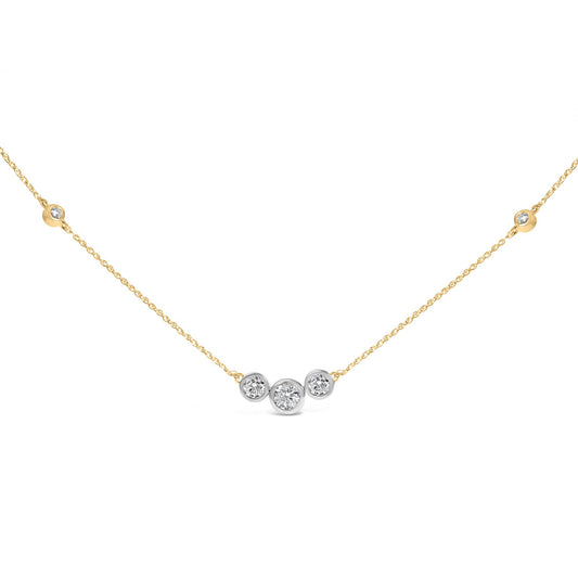 10K Yellow Gold Plated Sterling Silver 1.0 Cttw Lab Grown Diamond Bezel Station Necklace