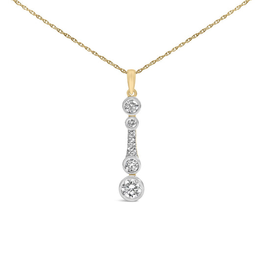 10K Yellow Gold Plated Sterling Silver 1.0 Cttw Lab Grown Diamond Bezel Vertical Drop Pendant Necklace