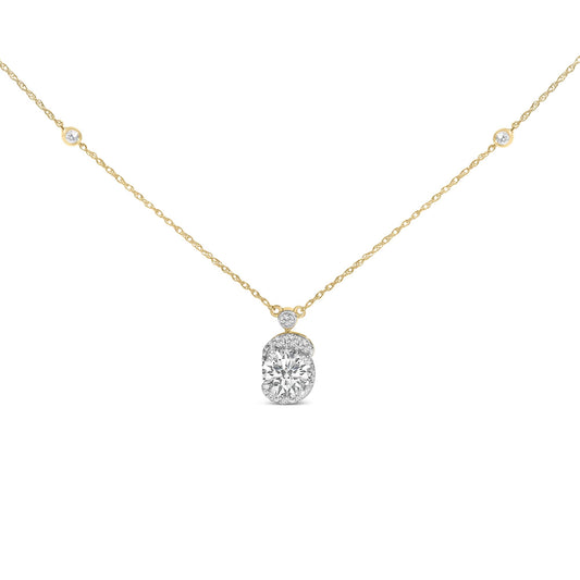 10K Yellow Gold Plated .925 Sterling Silver 1 1/2 Cttw Lab Grown Diamond Galaxy Halo Pendant Necklace