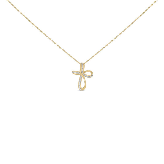 Yellow necklace with a cross-shaped pendant featuring white gemstones in a pave setting, shown in a centered front view on a white background.