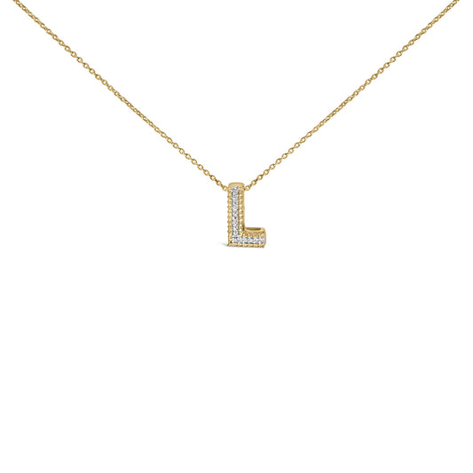 Yellow Gold Vermeil Diamond Accent "A-Z" Initial Bubble Pendant Necklace