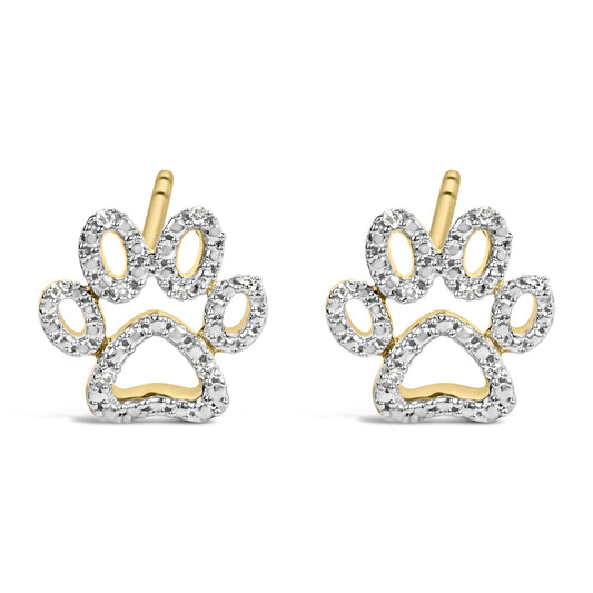 Close-up front view of a pair of yellow metal earrings shaped like stylized floral bows, adorned with multiple small white gemstones in prong settings.