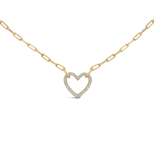 Gold Vermeil 1/10 Cttw Diamond Paperclip Chain Heart Pendant Necklace