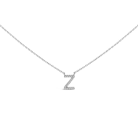 10K White Gold Diamond Accent "A-Z" Block Initial Pendant Necklace
