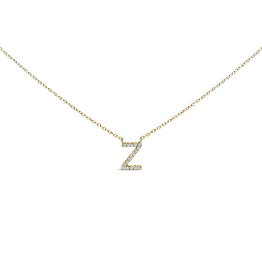 10K Yellow Gold Diamond Accent "A-Z" Block Initial Pendant Necklace