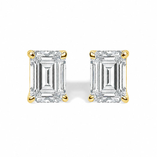 14K Gold Lab Grown Emerald Cut Diamond Solitaire Stud Earrings