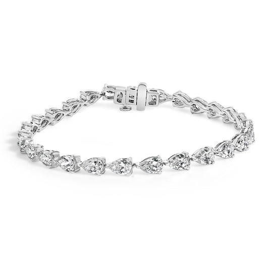 White bracelet with pear-shaped white gemstones in a 3-prong setting, shown in a close-up front angle.
