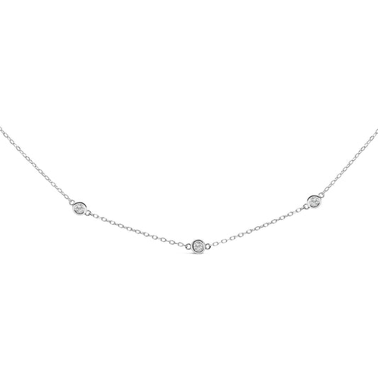 14K White Gold 1/2 Cttw Bezel Set Diamond Station Necklace