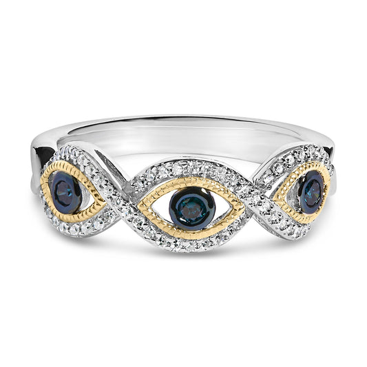 Sterling Silver 1/4 Cttw Blue and White Diamond Evil Eye Band Ring