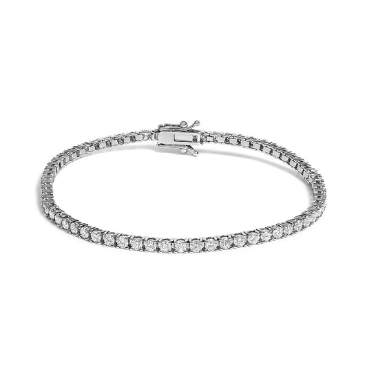 White bracelet featuring round white gemstones set in four-prong settings, shown from a top-front angle on a white background.